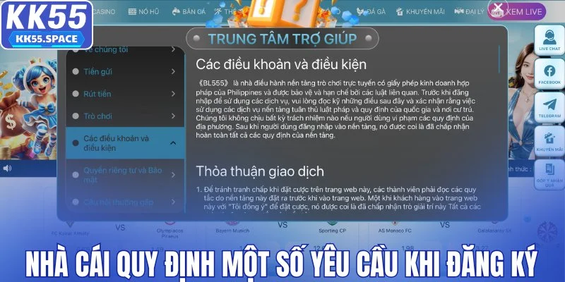 Nhà cái quy định một số yêu cầu khi đăng ký