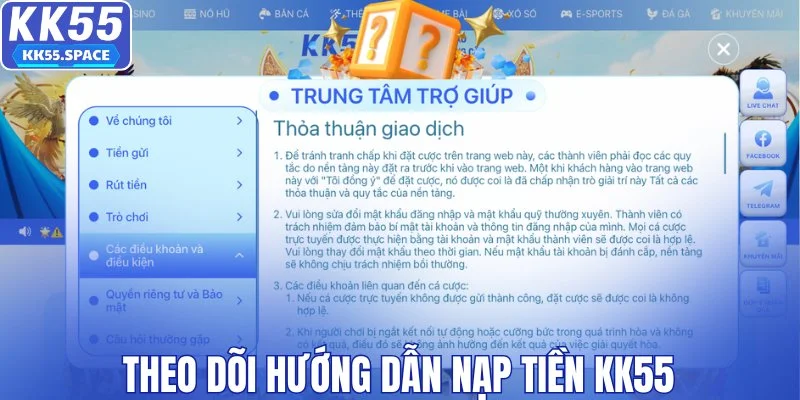 Theo dõi hướng dẫn nạp tiền KK55